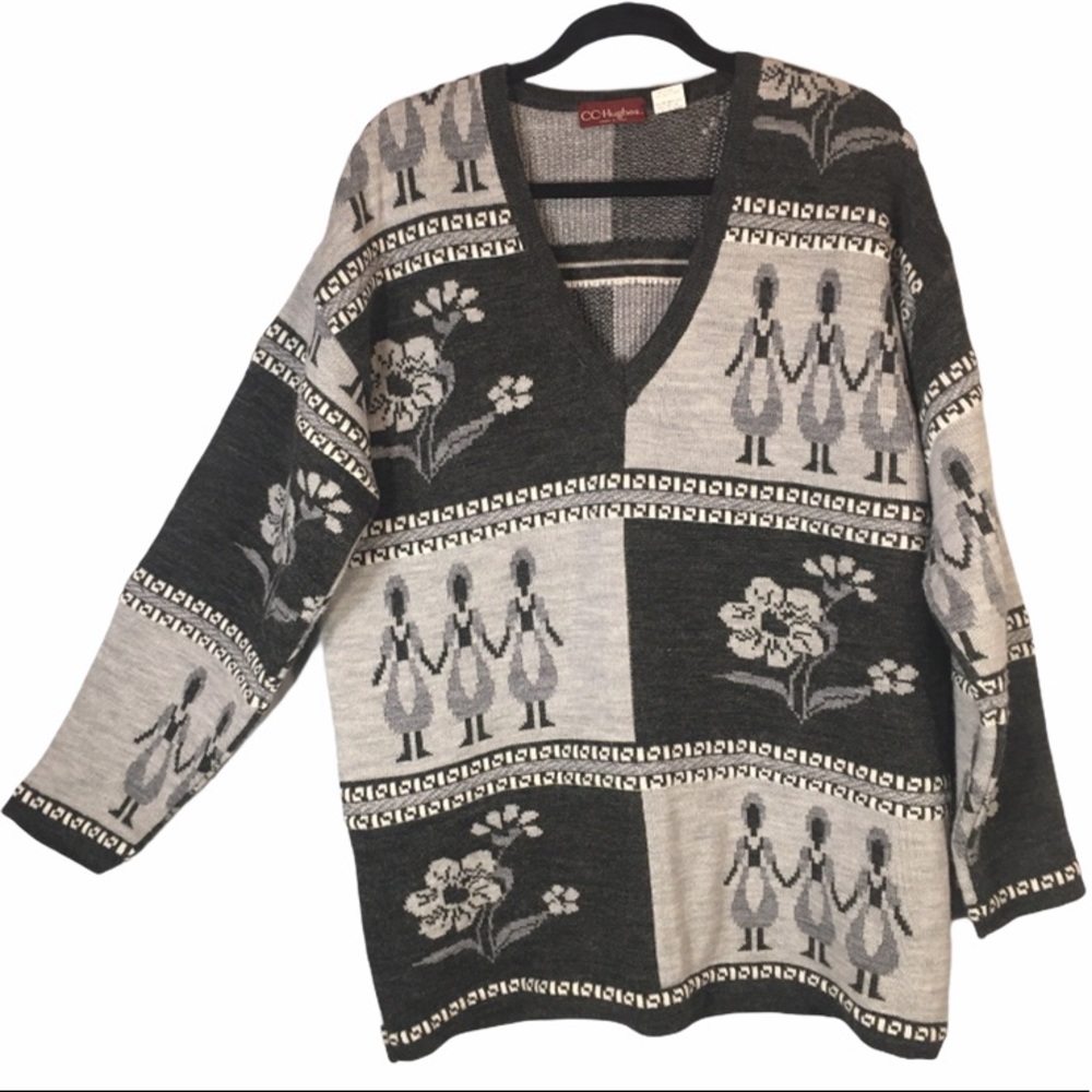 Vintage Italian Made Wool Blend Folk Art Sweater L